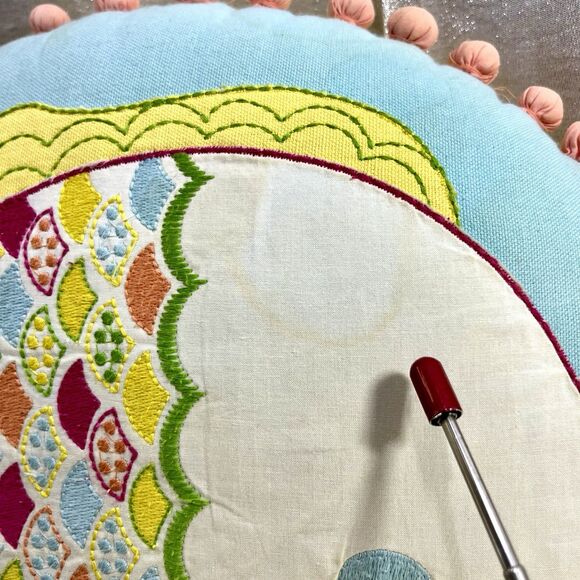 POTTERY BARN KIDS Decorative Throw Fish Pillow Round with Pom Pom Edge - Picture 6 of 10